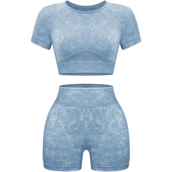 Women Workout Sets - Seamless Yoga Outfits Shorts & Crop Top Matching Gym Set - Picture 3 of 7